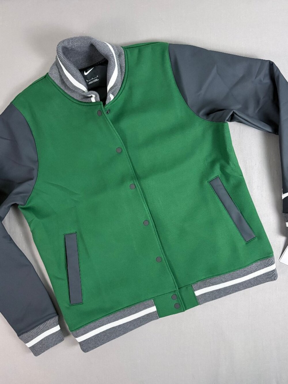 Nike Women’s Stock Letterman Jacket Dark Green Anthracite Varsity Size M NWT